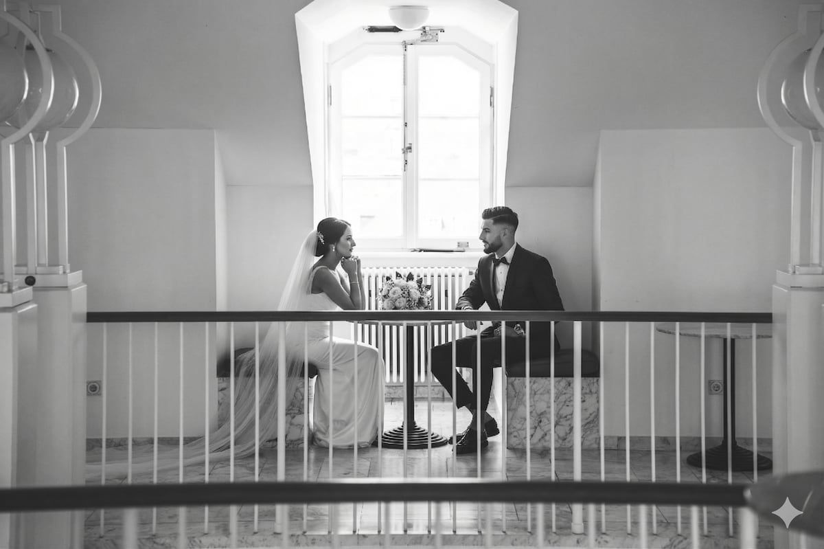 Photographie de mariage en noir et blanc, extraite de nos archives.