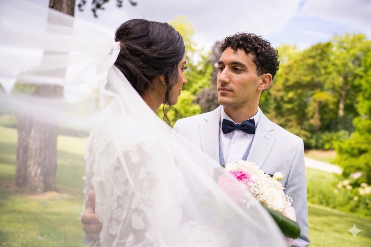 Photographie de mariage en noir et blanc, extraite de nos archives.